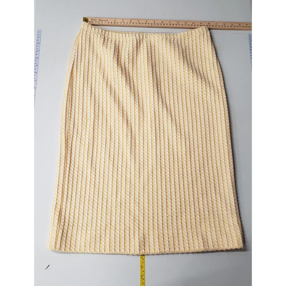 Vintage Castleberry Womens Yellow Woven Tweed Jacket Skirt Set Size 12 Old Money - Picture 7 of 11